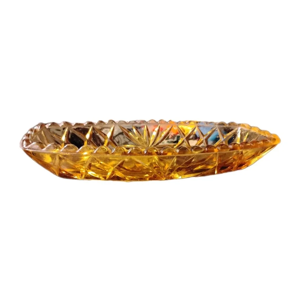 Vtg Amber Tray Hazel Atlas (?) Pressed Cut Glass Relish Dish 9x4